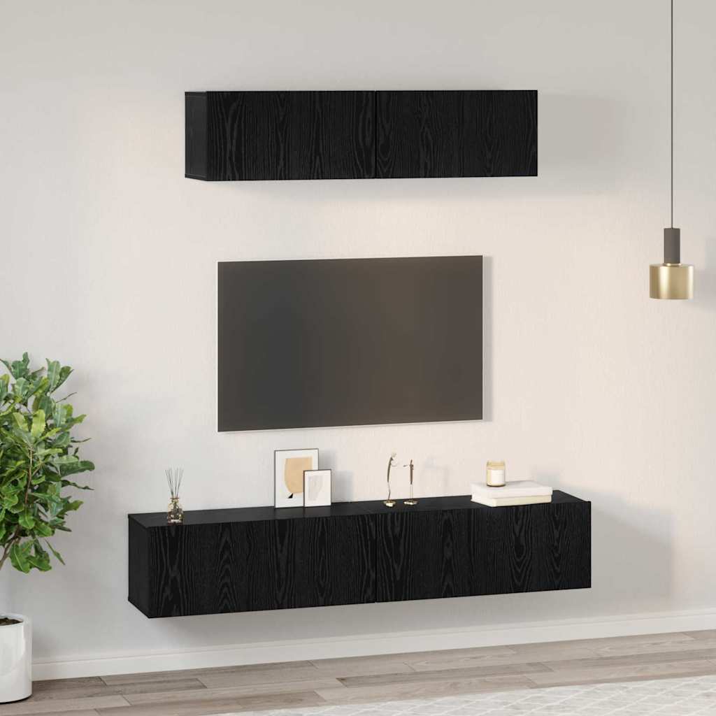 Set TV komoda Zidne 4 pcs Crni hrast Konstruirano drvo
