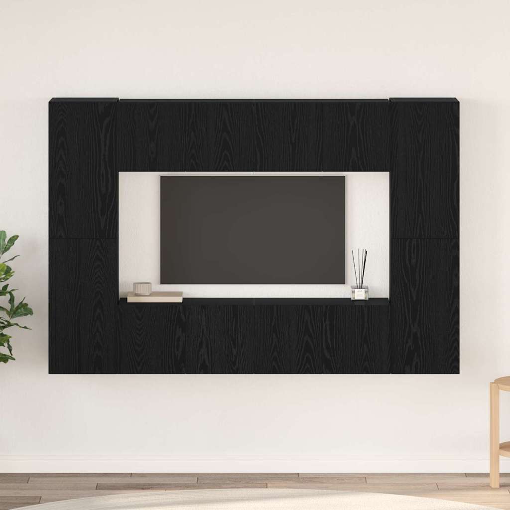 Set TV komoda Zidne 8 pcs Crni hrast Konstruirano drvo