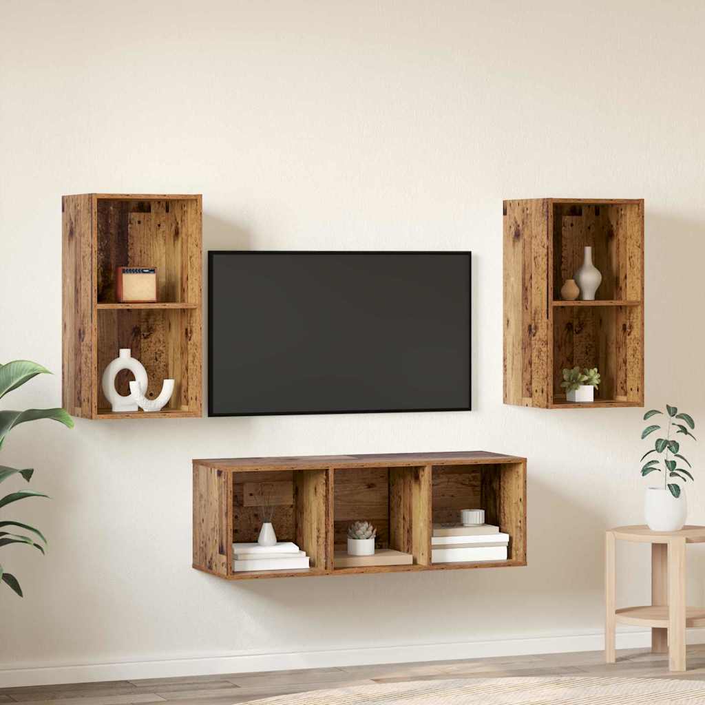 Set TV komoda Zidne 3 pcs Staro drvo Konstruirano drvo