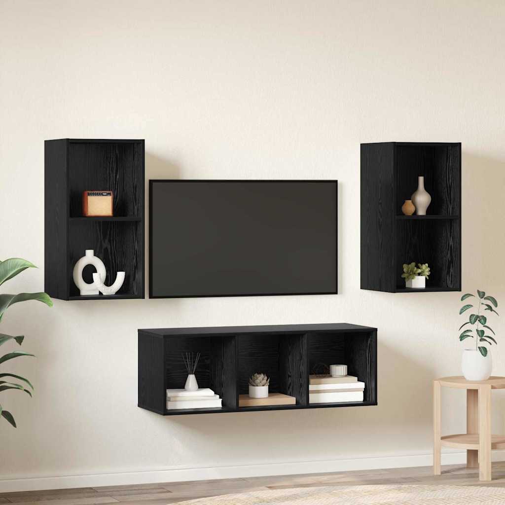 Set TV komoda Zidne 3 pcs Crni hrast Konstruirano drvo