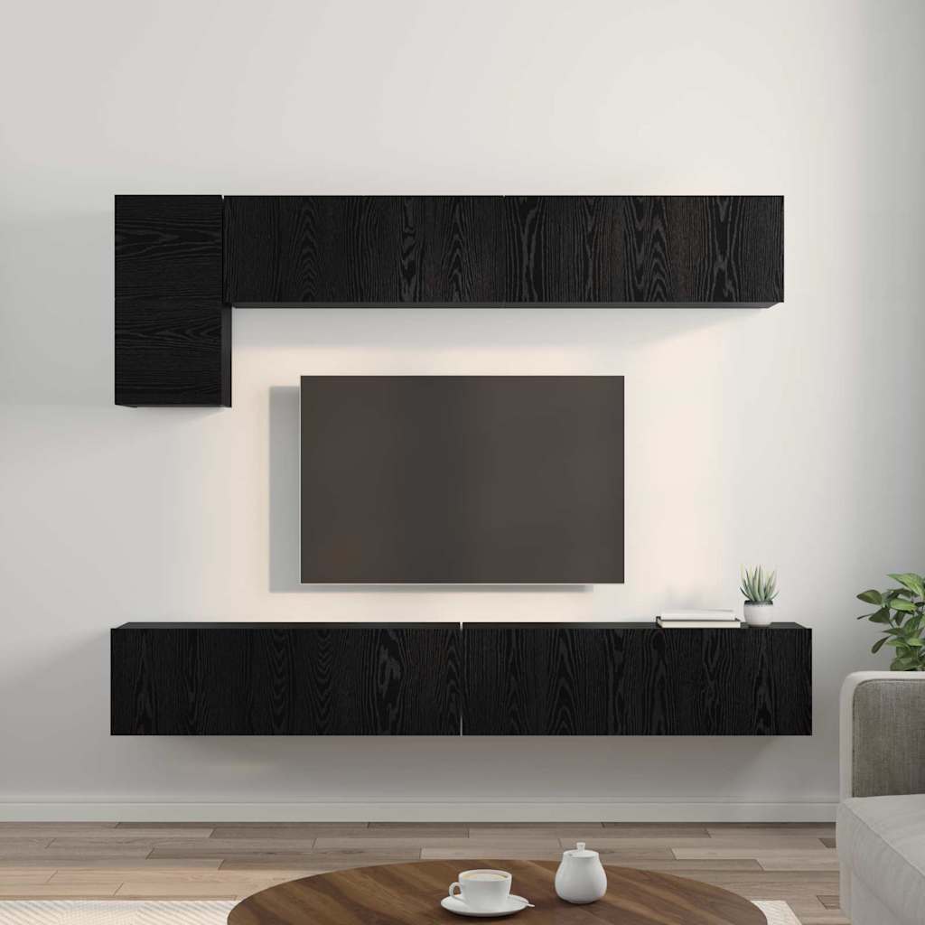 Set TV komoda Zidne 5 pcs Crni hrast Konstruirano drvo
