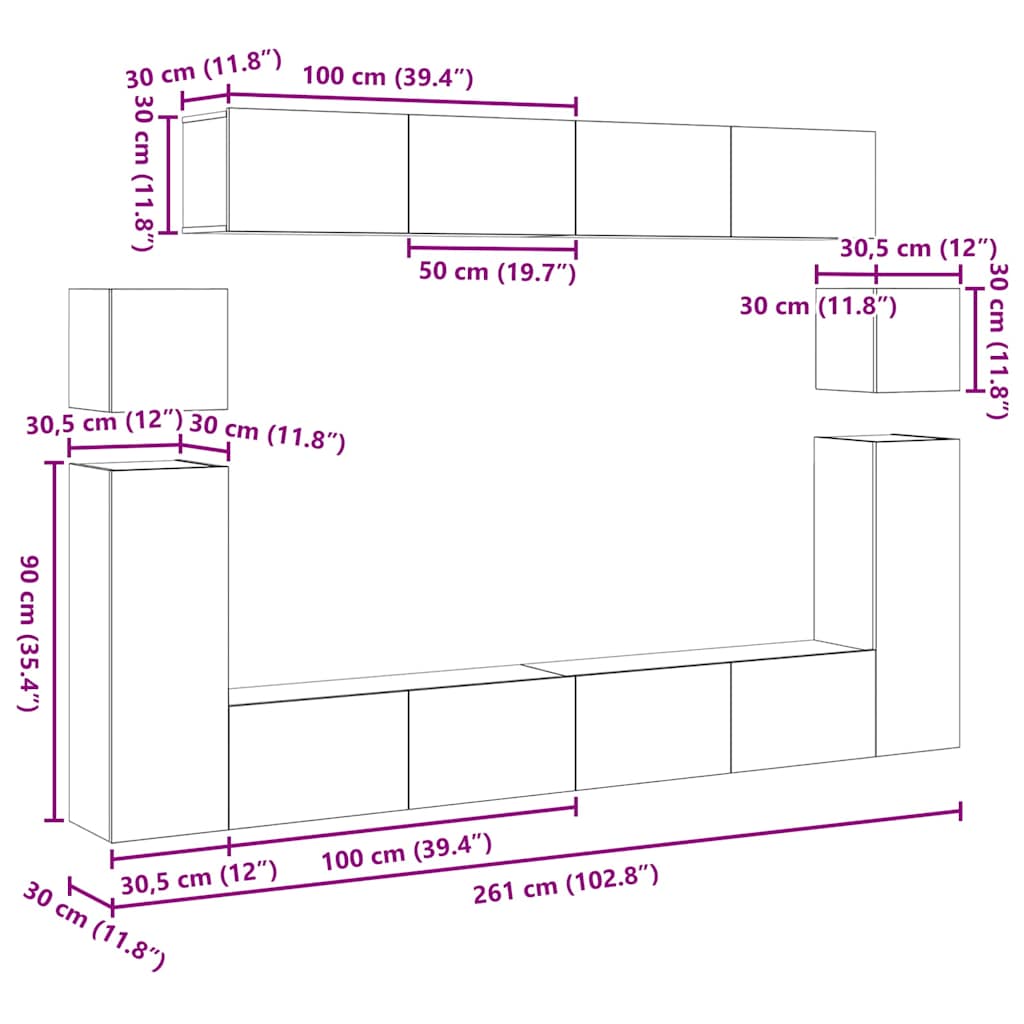 TV Jedinice Zidne 4 pcs Staro drvo Konstruirano drvo