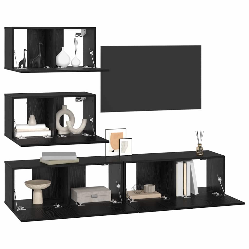 Set TV komoda Zidne 4 pcs Crni hrast Konstruirano drvo