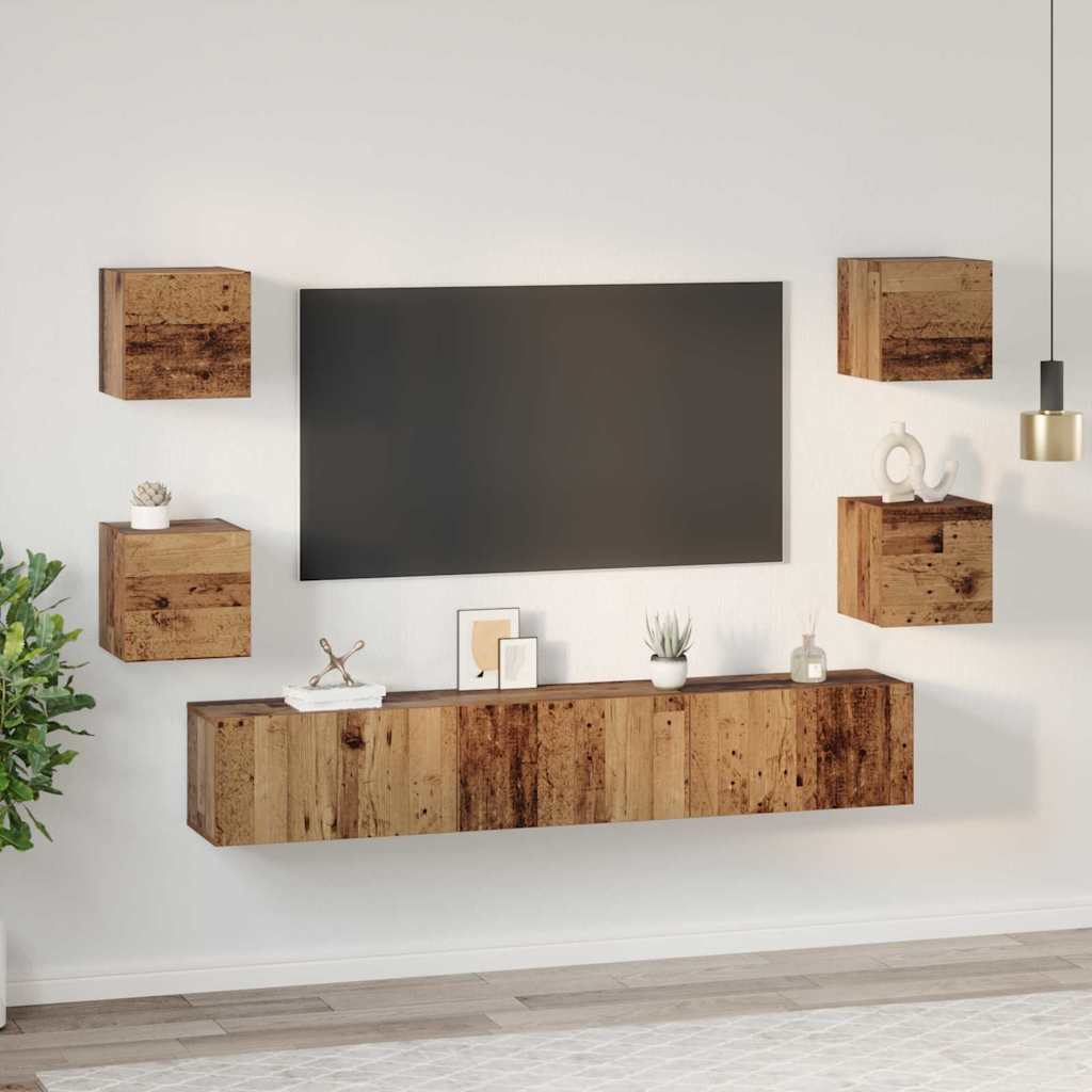 Set TV komoda Zidne 7 pcs Staro drvo Konstruirano drvo