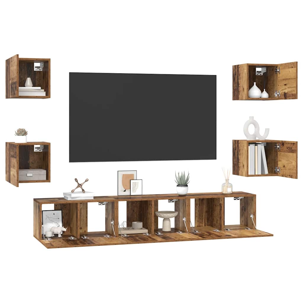Set TV komoda Zidne 7 pcs Staro drvo Konstruirano drvo