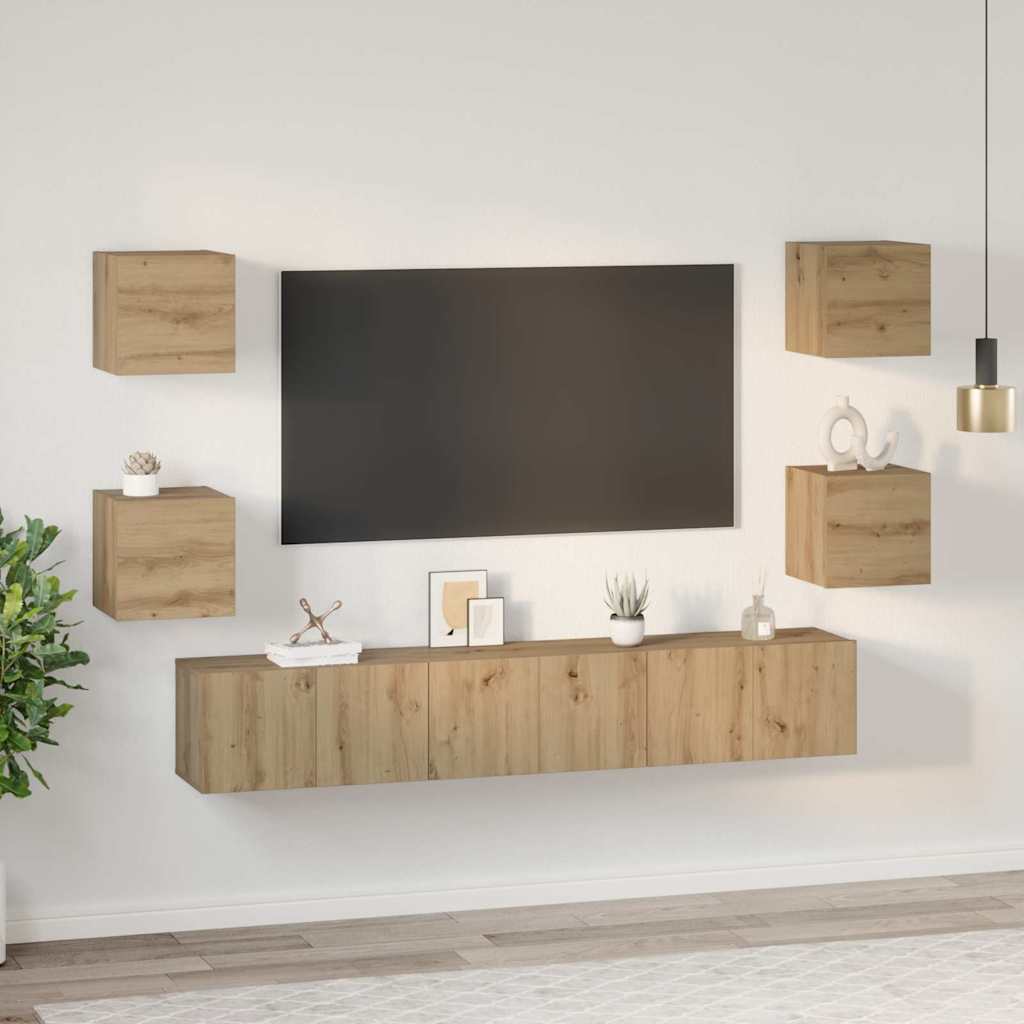 Set TV komoda Zidne 7 pcs Umjetnički hrast Konstruirano drvo