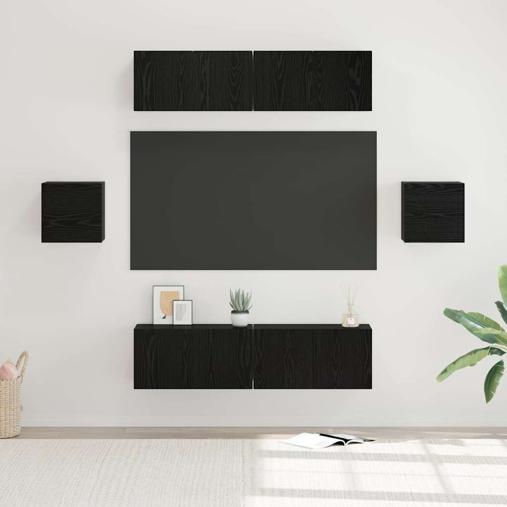 Set TV komoda Zidne 6 pcs Crni hrast Konstruirano drvo