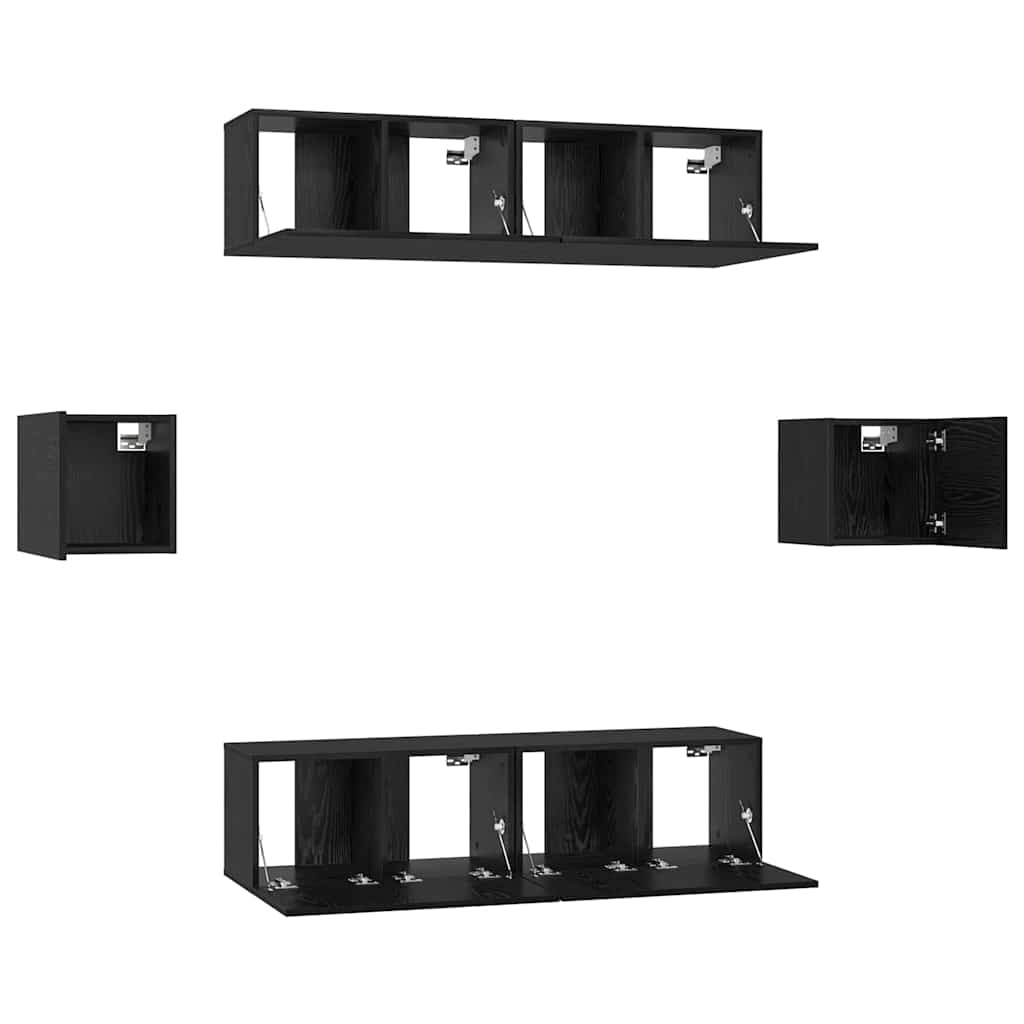 Set TV komoda Zidne 6 pcs Crni hrast Konstruirano drvo