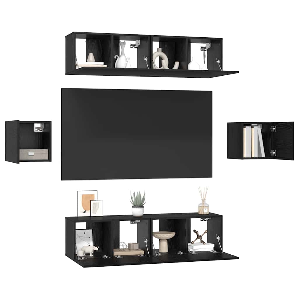 Set TV komoda Zidne 6 pcs Crni hrast Konstruirano drvo