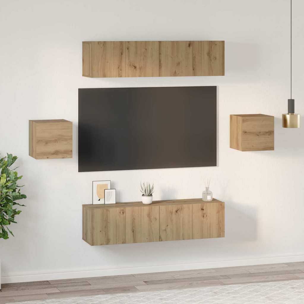 Set TV komoda Zidne 6 pcs Umjetnički hrast Konstruirano drvo