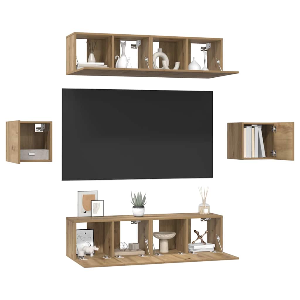 Set TV komoda Zidne 6 pcs Umjetnički hrast Konstruirano drvo