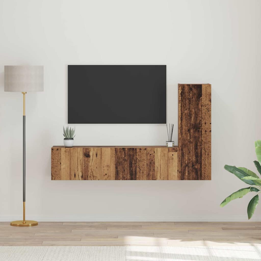 Set TV komoda Zidne 3 pcs Staro drvo Konstruirano drvo