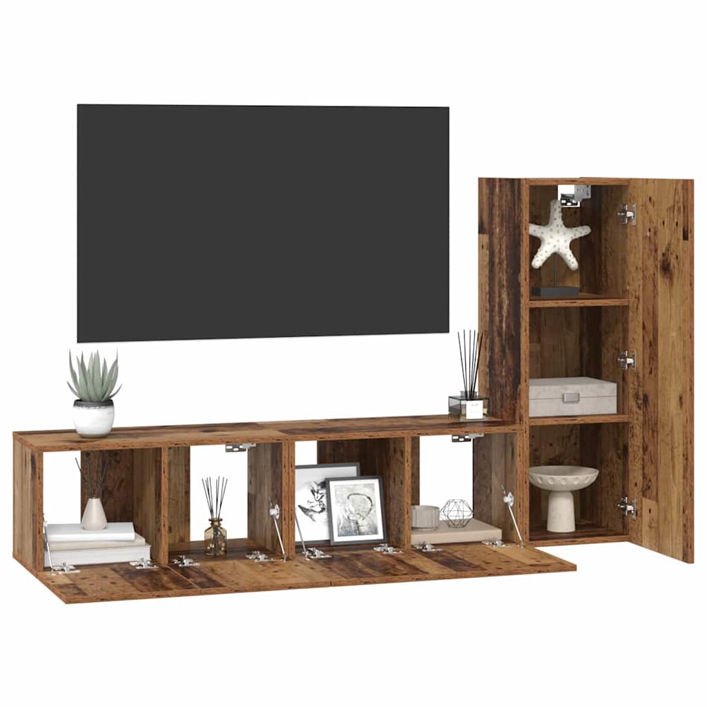Set TV komoda Zidne 3 pcs Staro drvo Konstruirano drvo