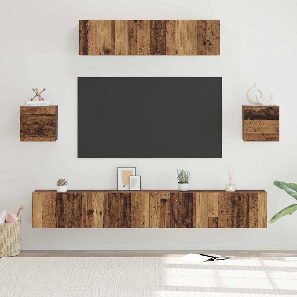 Set TV komoda Zidne 7 pcs Staro drvo Konstruirano drvo
