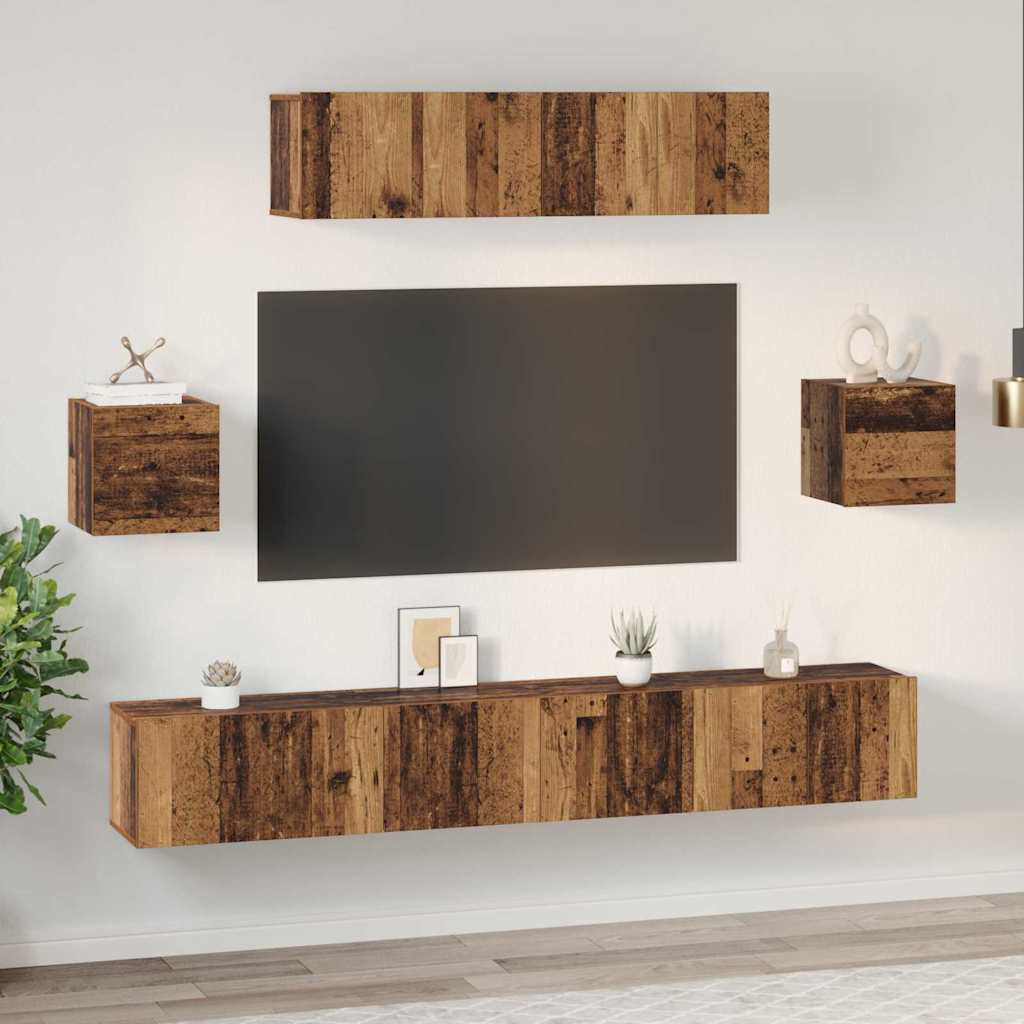 Set TV komoda Zidne 7 pcs Staro drvo Konstruirano drvo