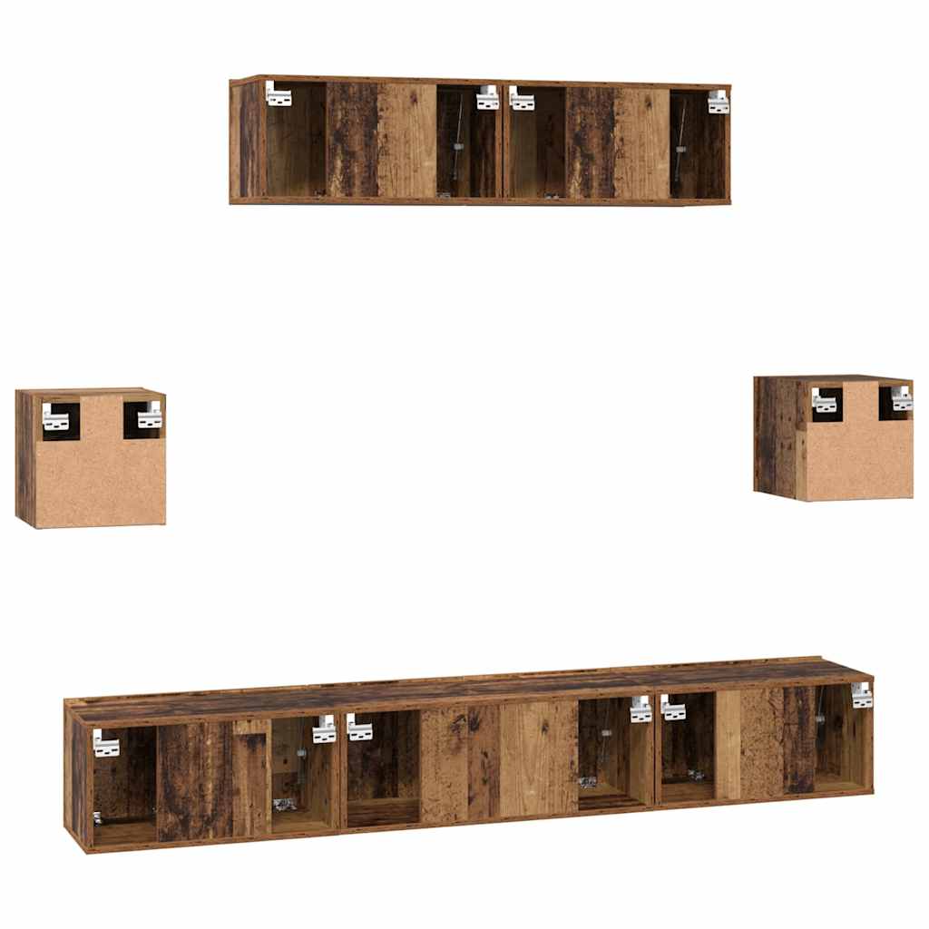 Set TV komoda Zidne 7 pcs Staro drvo Konstruirano drvo