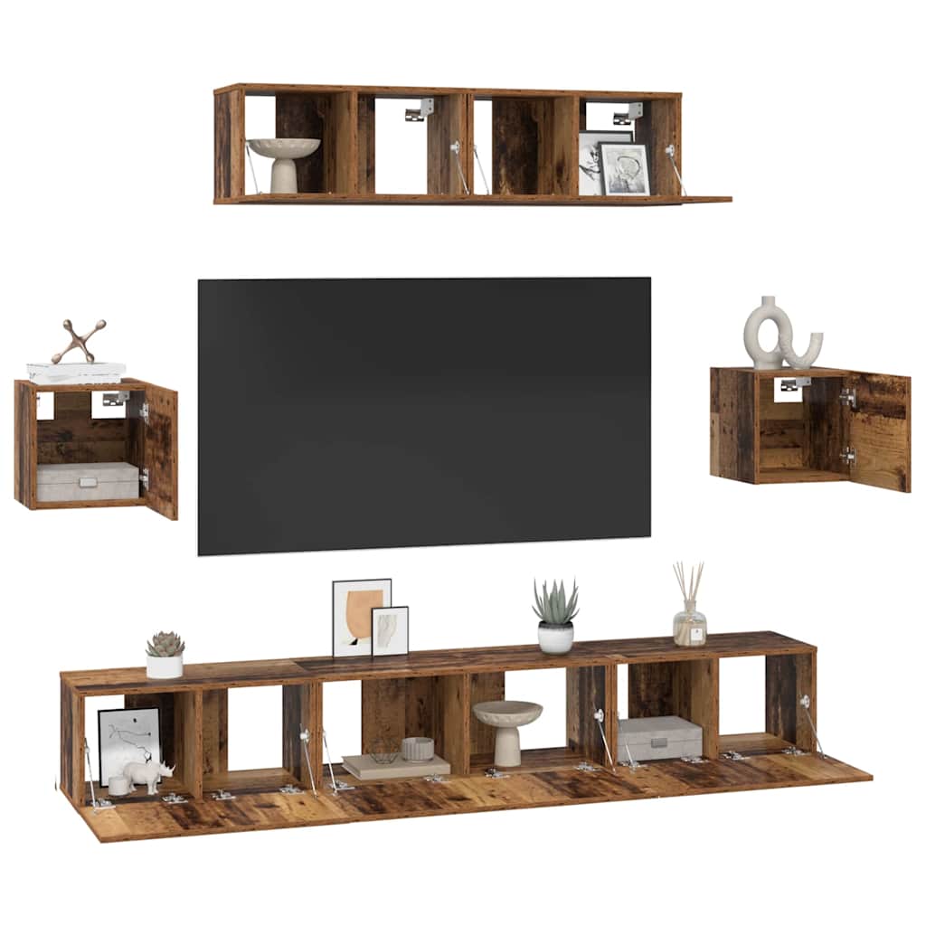 Set TV komoda Zidne 7 pcs Staro drvo Konstruirano drvo