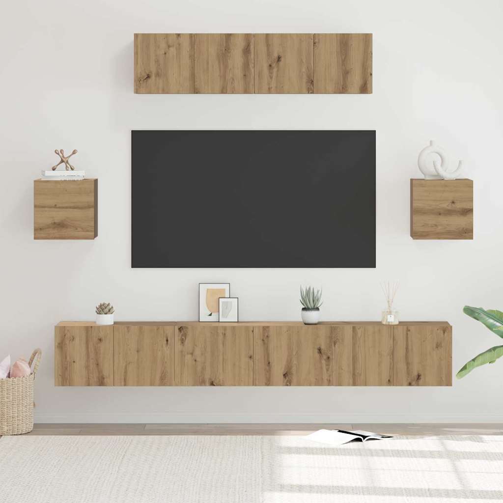 Set TV komoda Zidne 7 pcs Umjetnički hrast Konstruirano drvo