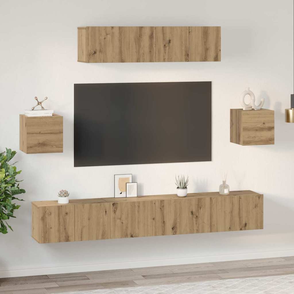 Set TV komoda Zidne 7 pcs Umjetnički hrast Konstruirano drvo