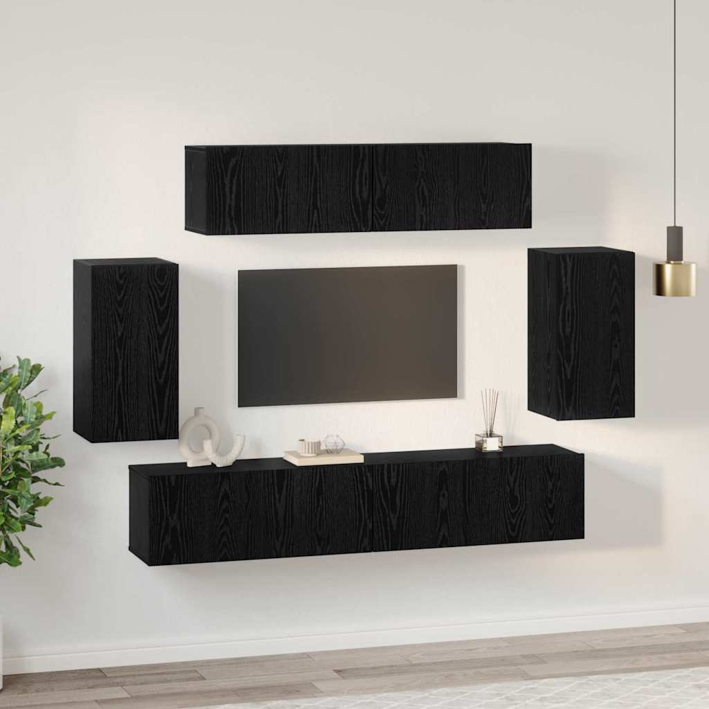 Set TV komoda Zidne 6 pcs Crni hrast Konstruirano drvo