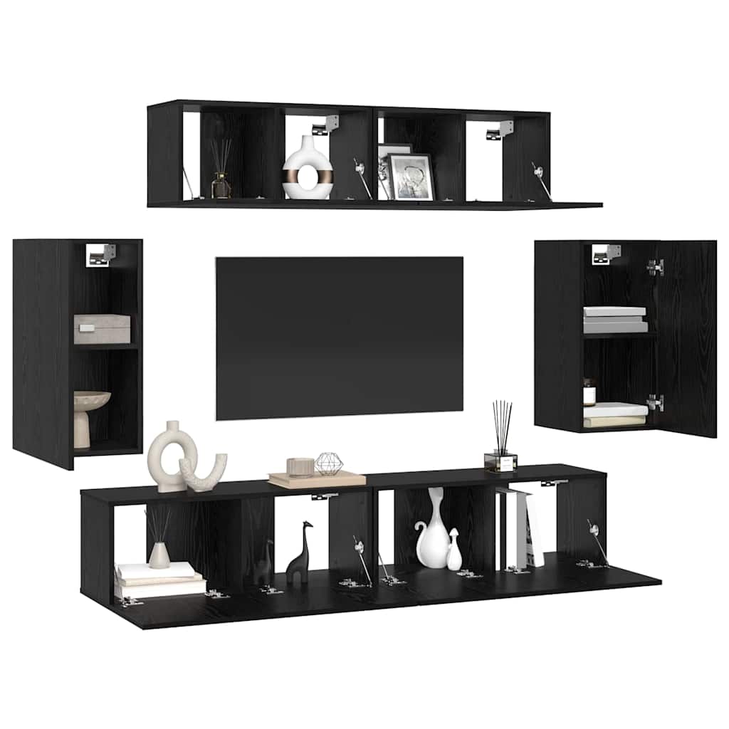 Set TV komoda Zidne 6 pcs Crni hrast Konstruirano drvo