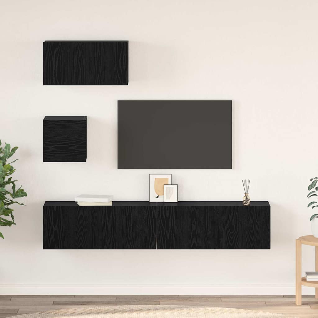 Set TV komoda Zidne 4 pcs Crni hrast Konstruirano drvo