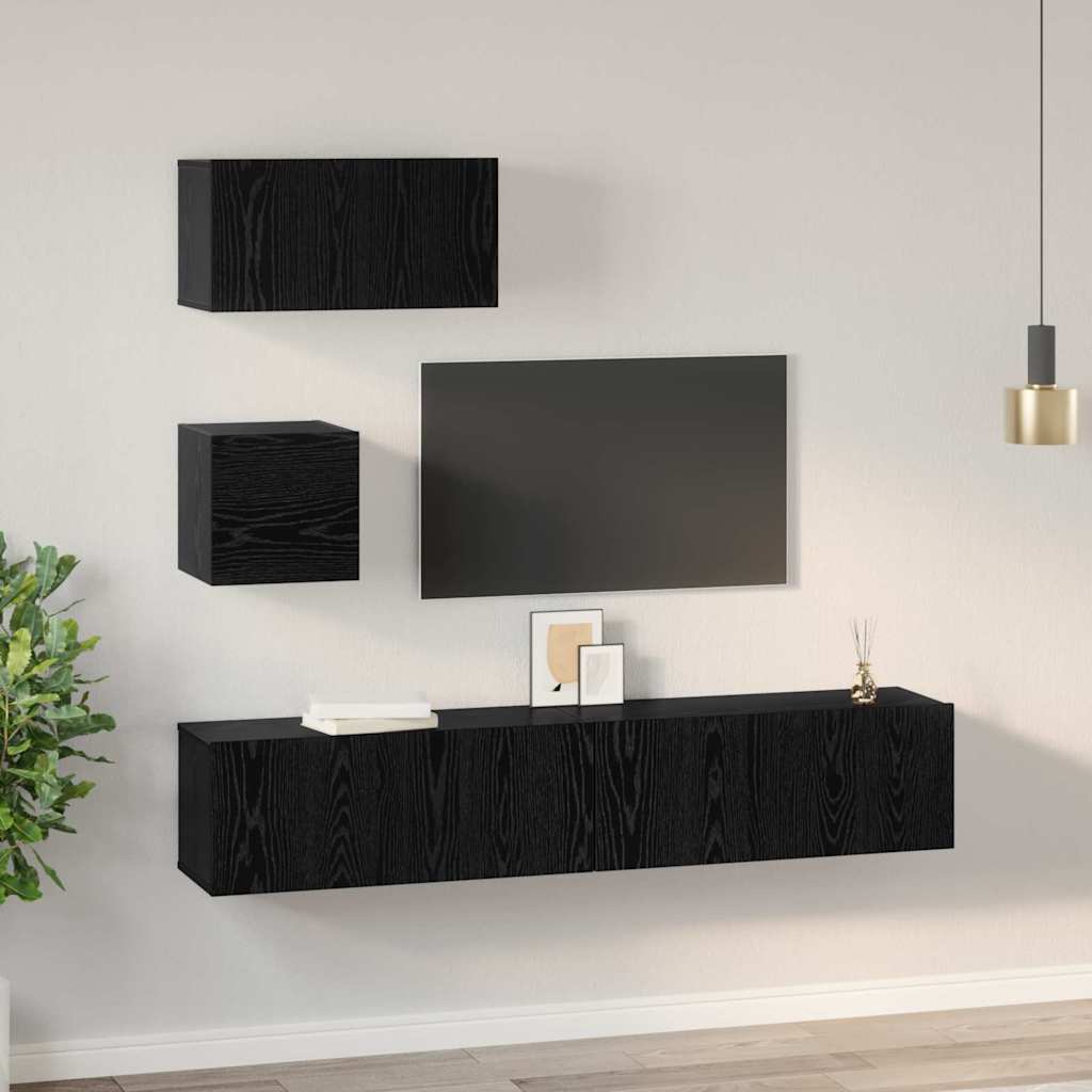 Set TV komoda Zidne 4 pcs Crni hrast Konstruirano drvo