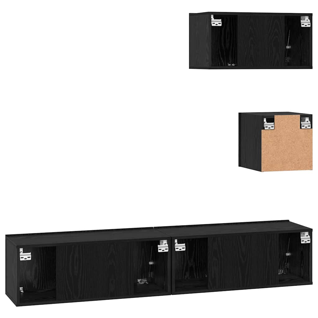 Set TV komoda Zidne 4 pcs Crni hrast Konstruirano drvo