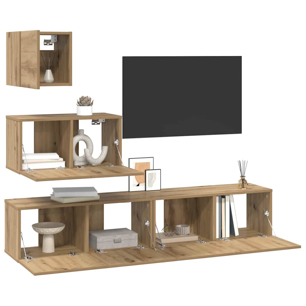 Set TV komoda Zidne 4 pcs Umjetnički hrast Konstruirano drvo