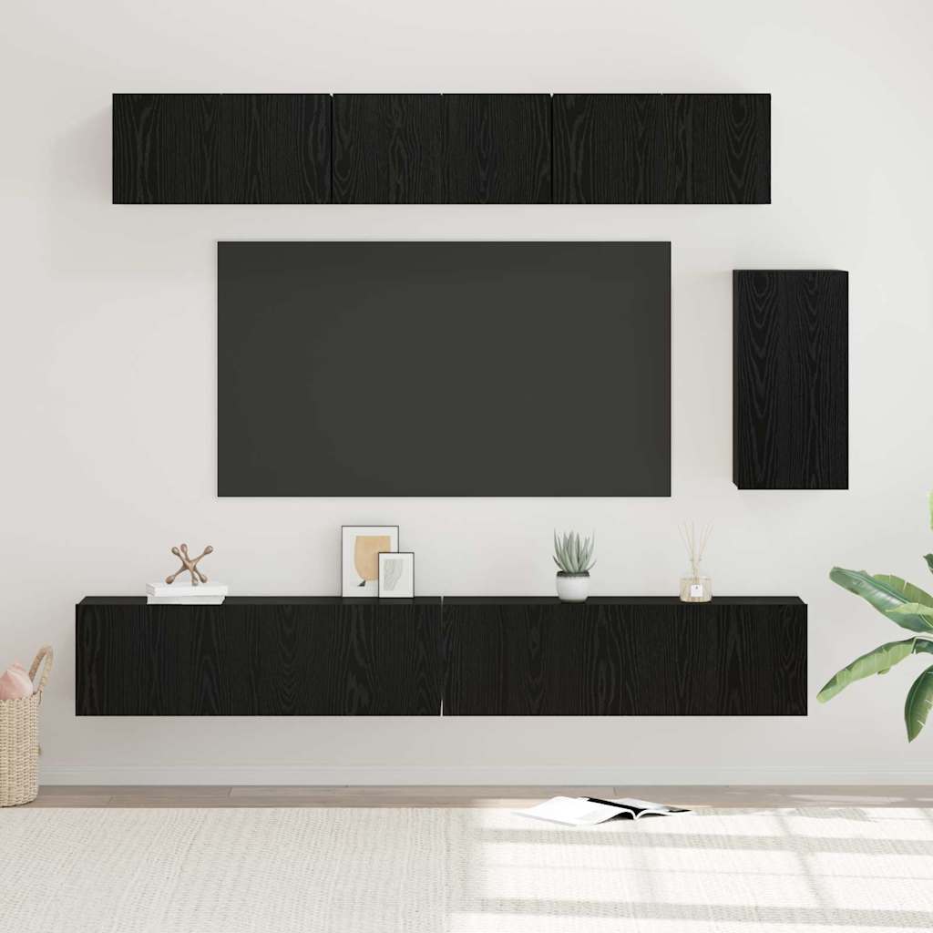 Set TV komoda s ladicama 6 pcs Crni hrast Konstruirano drvo