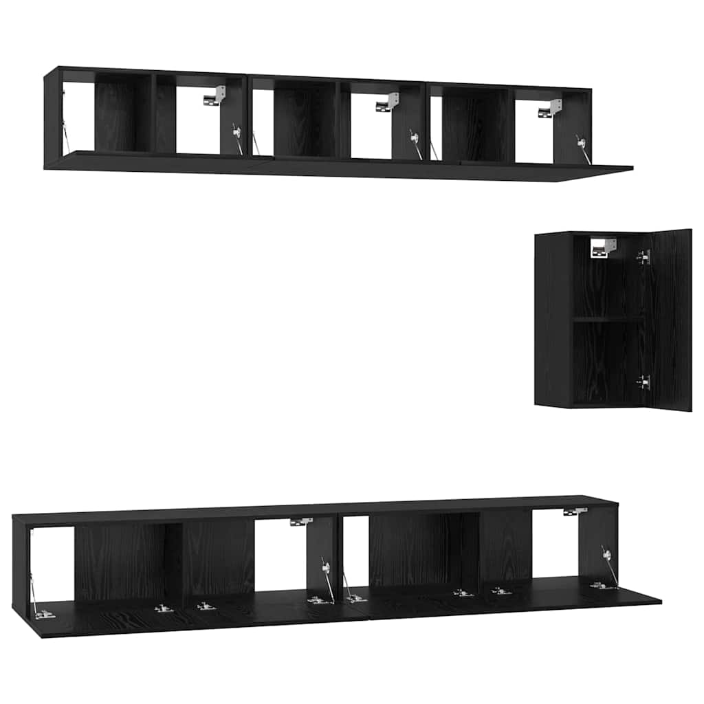 Set TV komoda s ladicama 6 pcs Crni hrast Konstruirano drvo
