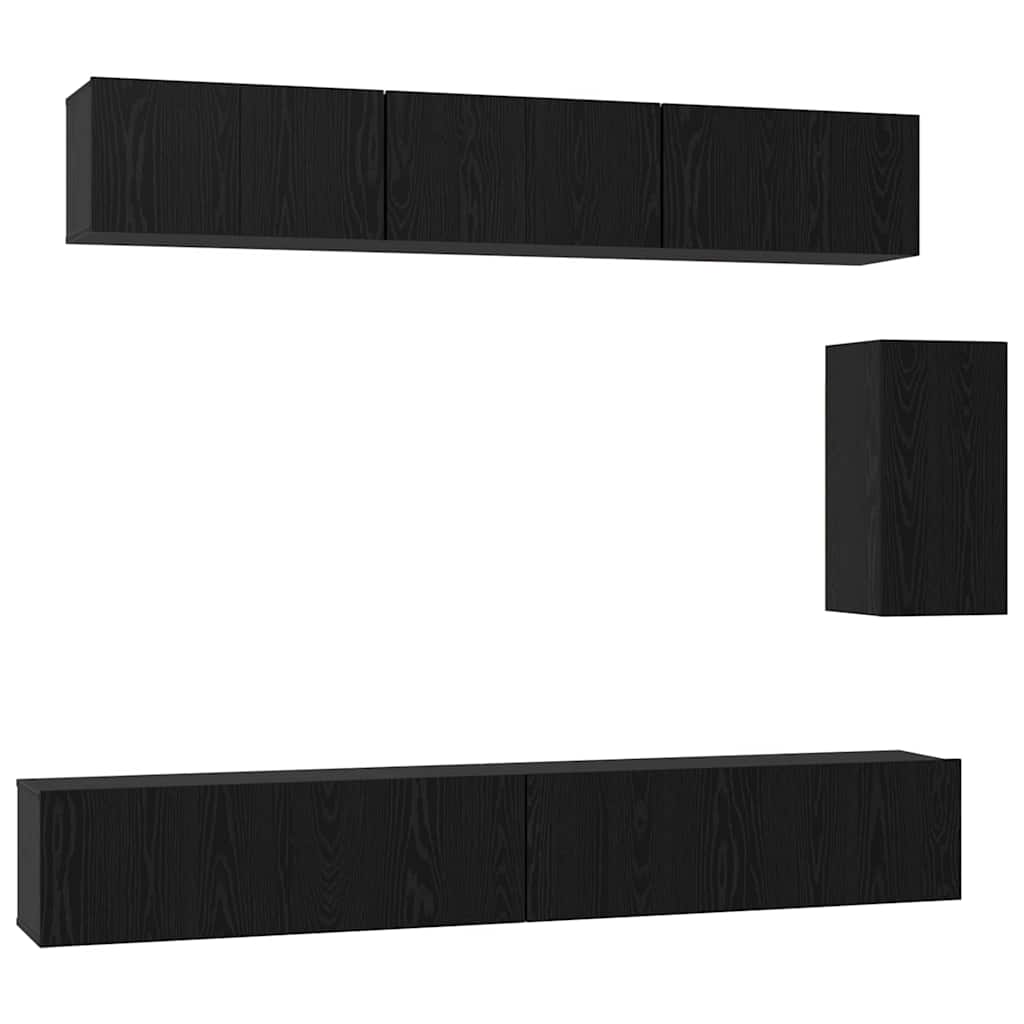 Set TV komoda s ladicama 6 pcs Crni hrast Konstruirano drvo