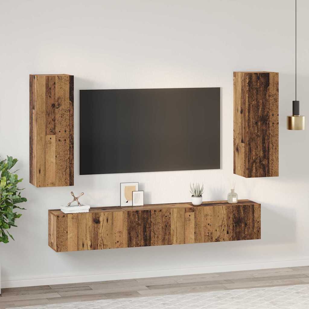 Set TV komoda Zidne 5 pcs Staro drvo Konstruirano drvo