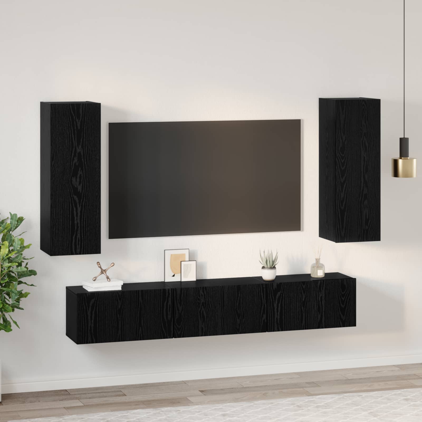 Set TV komoda Zidne 5 pcs Crni hrast Konstruirano drvo
