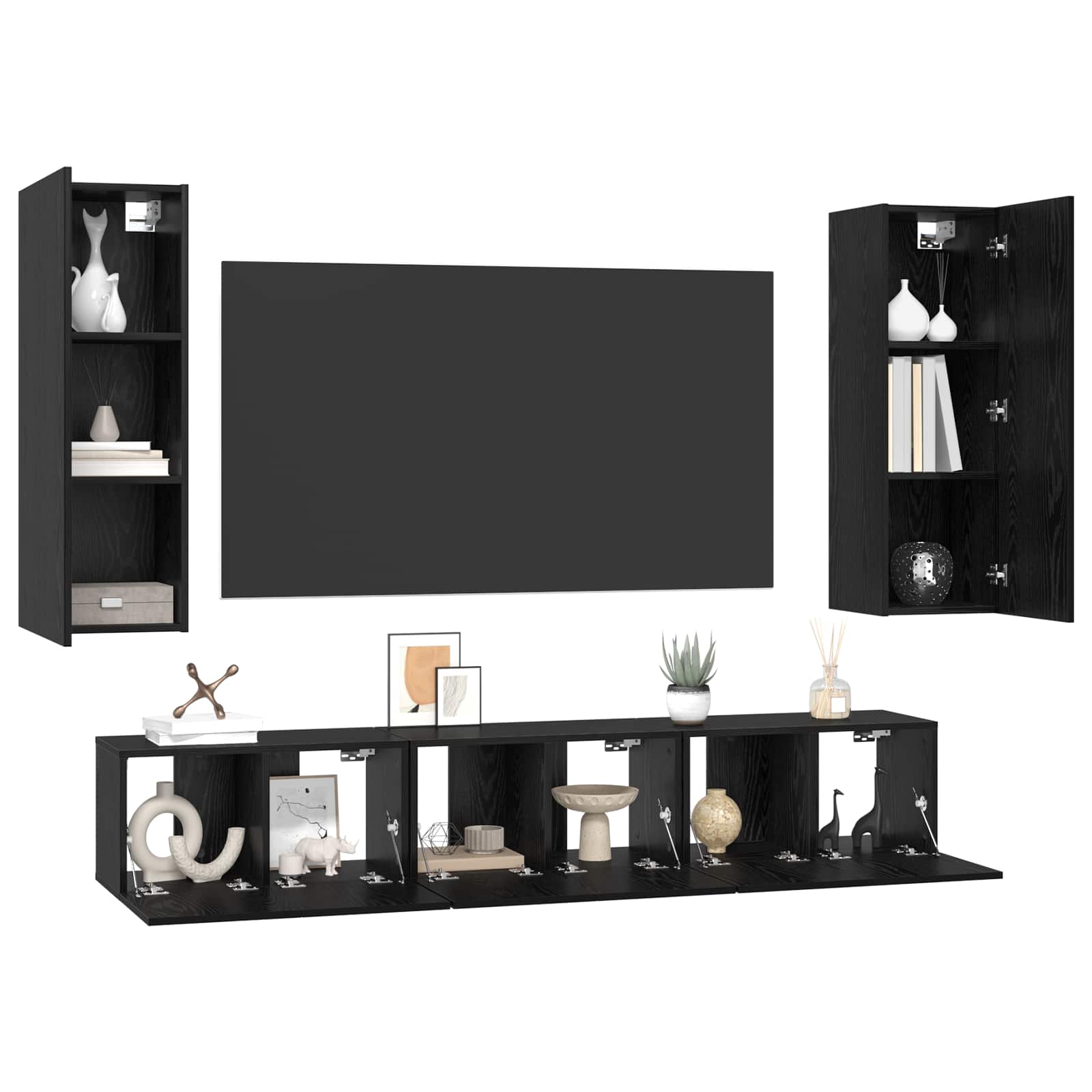 Set TV komoda Zidne 5 pcs Crni hrast Konstruirano drvo