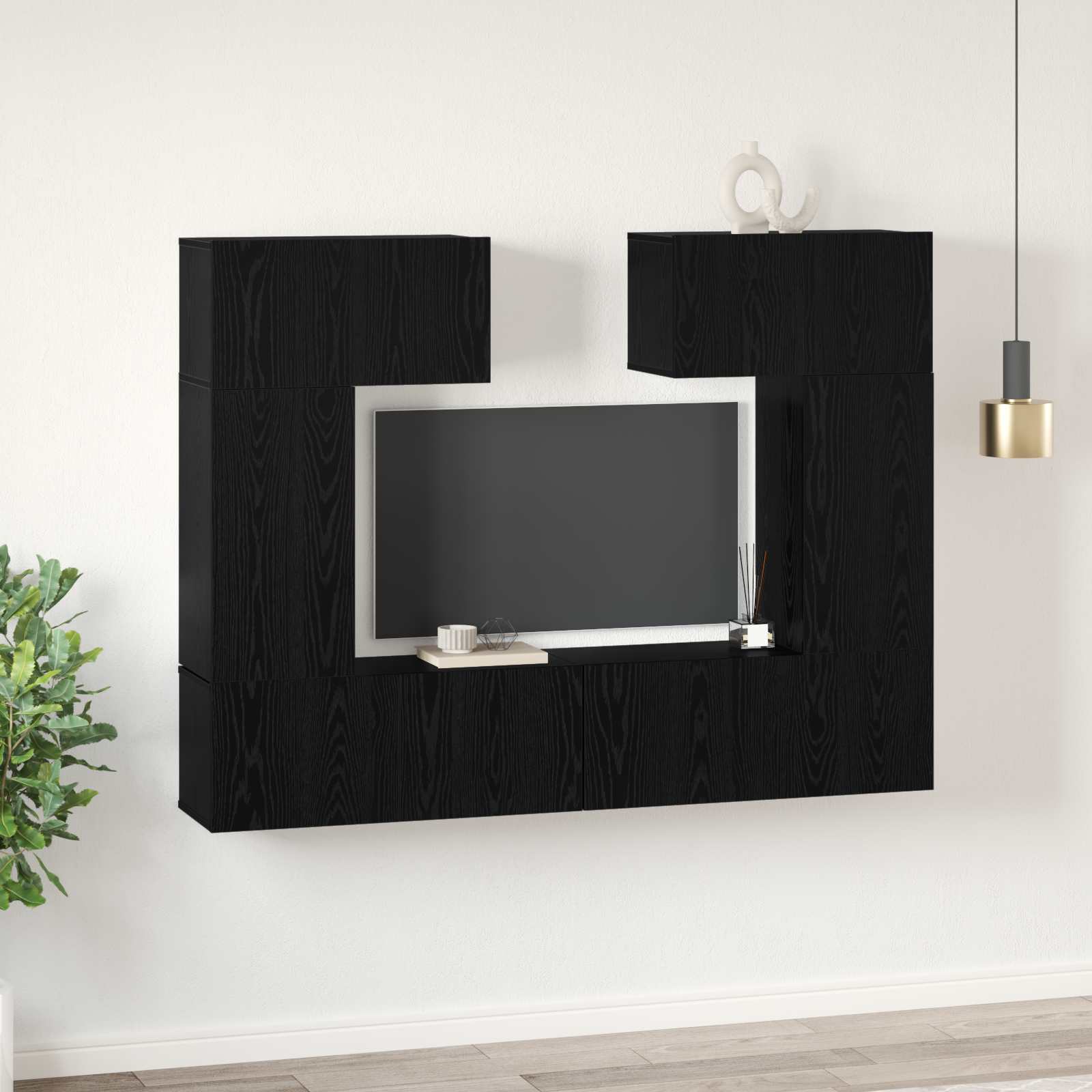 Set TV komoda Zidne 6 pcs Crni hrast Konstruirano drvo