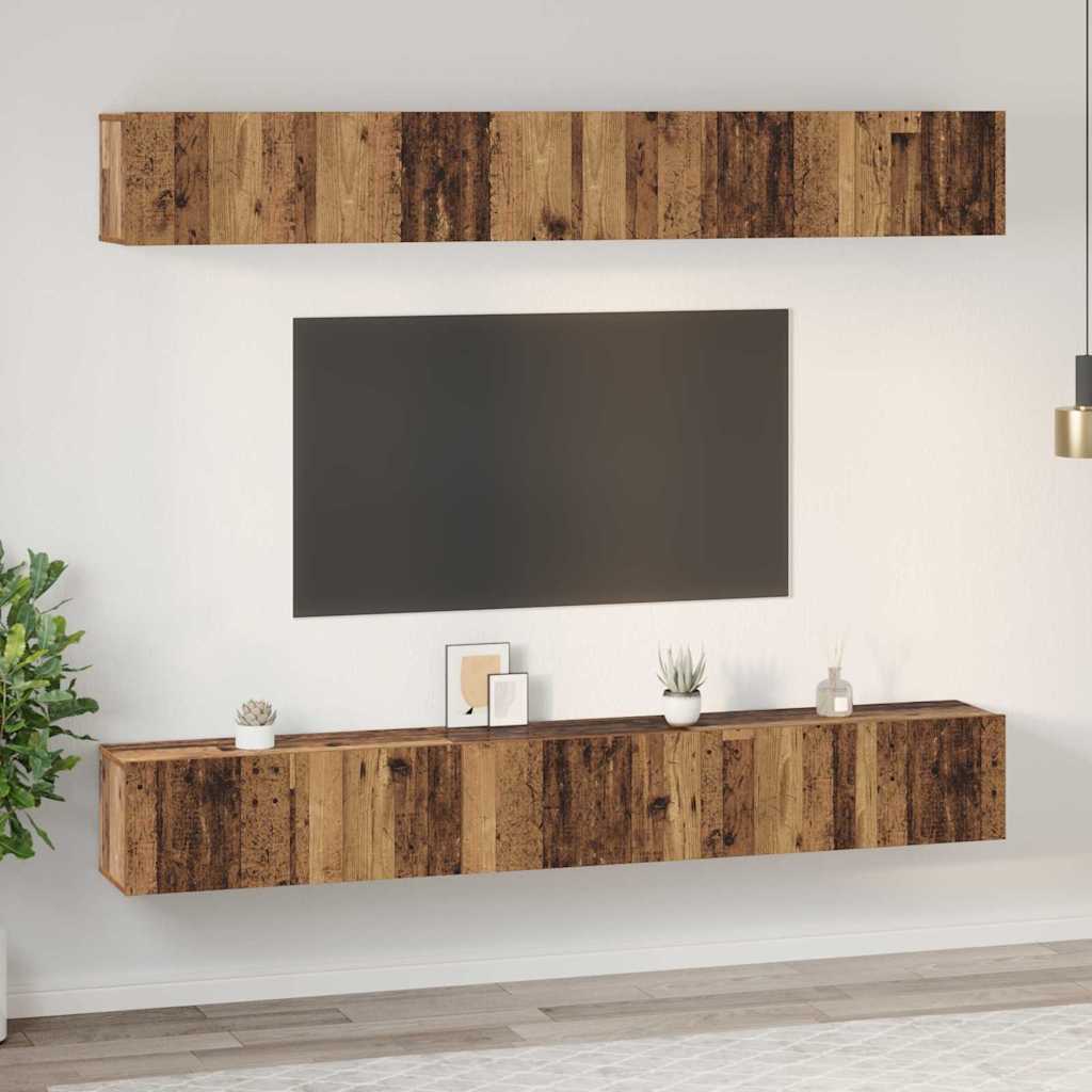 Set TV komoda Zidne 6 pcs Staro drvo Konstruirano drvo