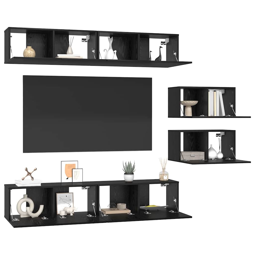 Set TV komoda Zidne 6 pcs Crni hrast Konstruirano drvo