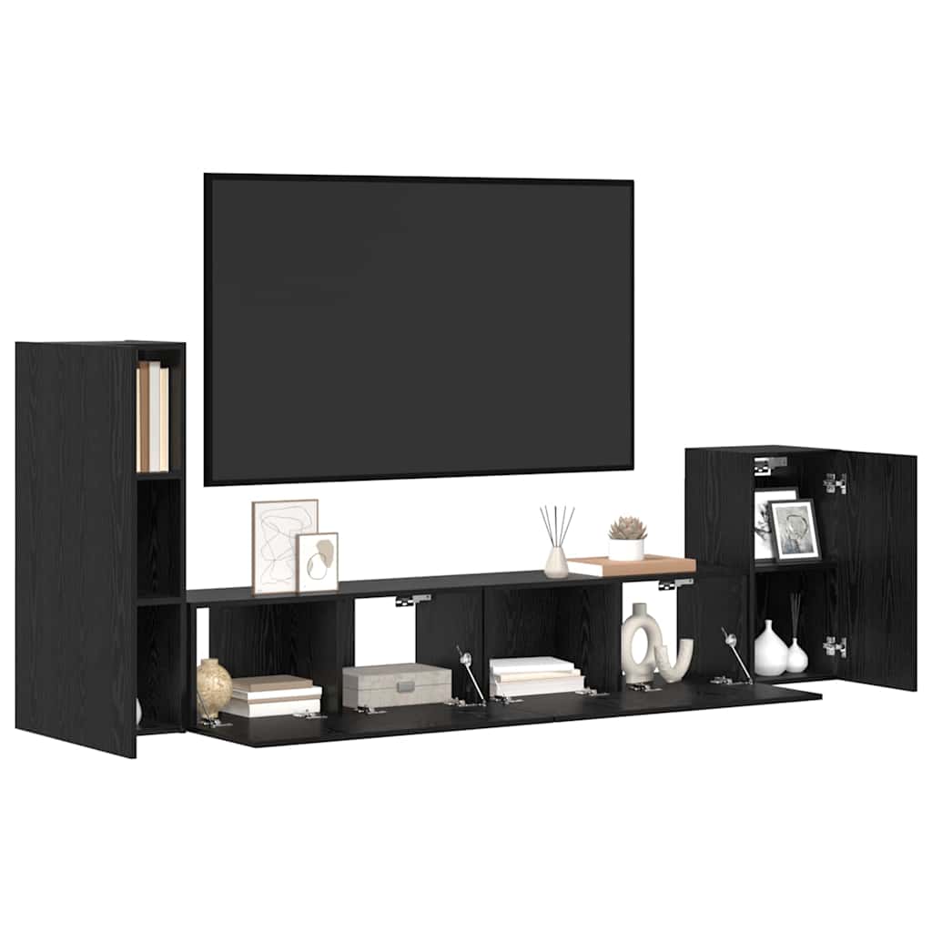 TV Kabinet za Zid Zidne 3 pcs Crni hrast Konstruirano drvo
