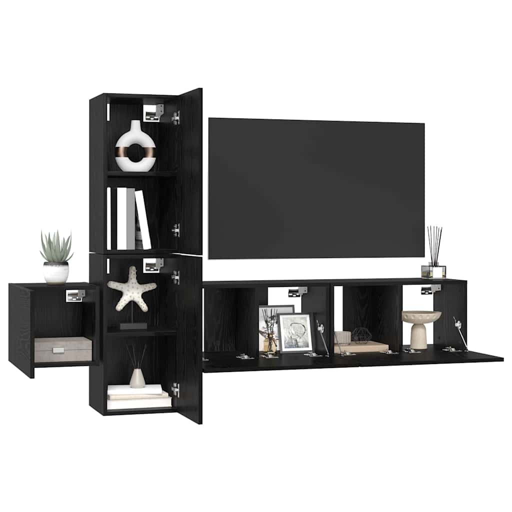Set TV komoda Zidne 5 pcs Crni hrast Konstruirano drvo