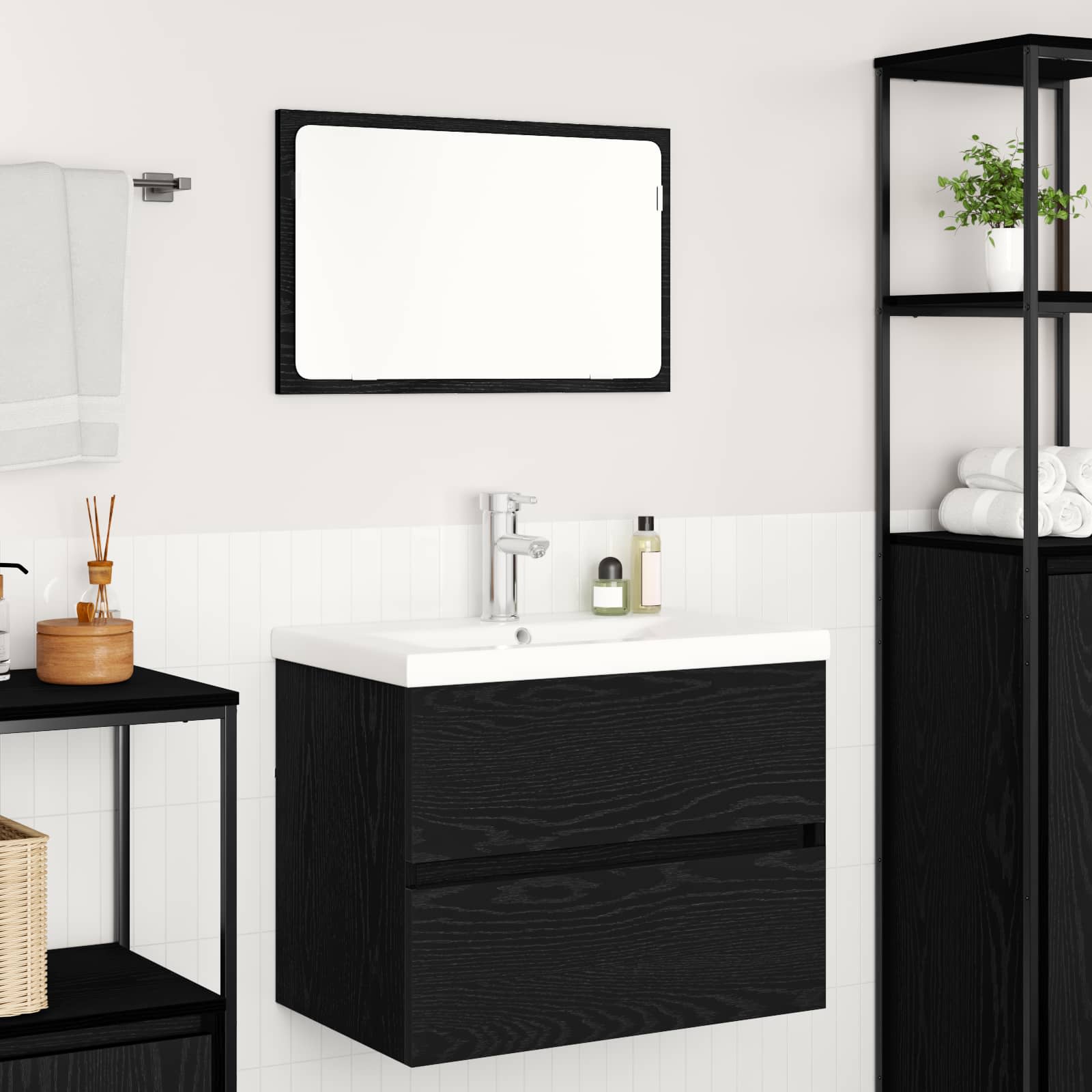 Set namještaja za kupaonicu 3 pcs Crni hrast Konstruirano drvo
