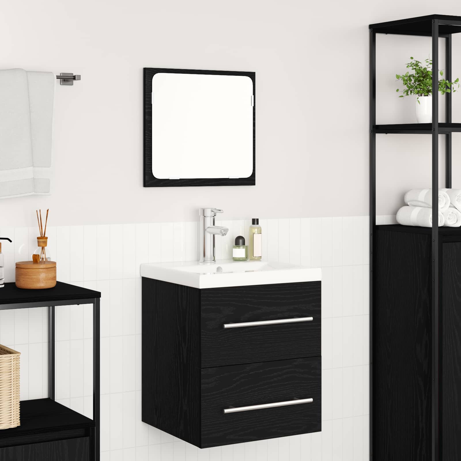 Set namještaja za kupaonicu 2 pcs Crni hrast Konstruirano drvo