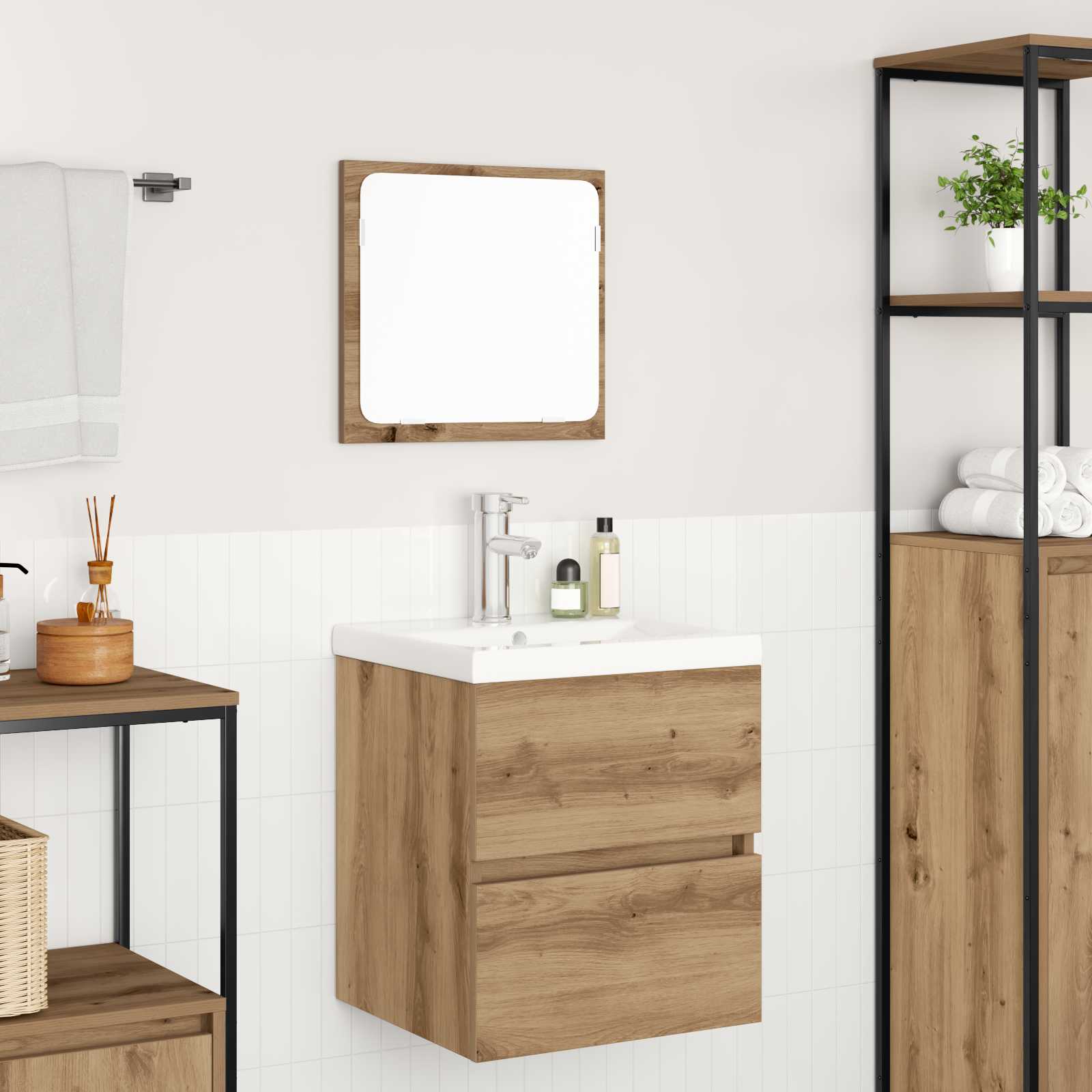 Set namještaja za kupaonicu 2 pcs Umjetnički hrast i bijela