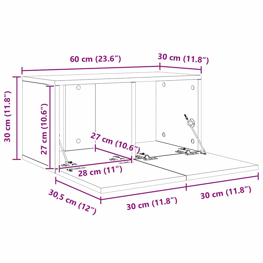 Set TV komoda Zidne 4 pcs Umjetnički hrast 60 x 30 x 30 cm