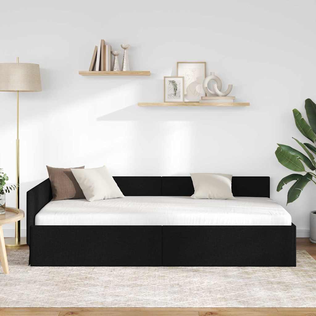 Kutni okvir kreveta s uzglavljem Crna 80 cm x 200 cm tkanina