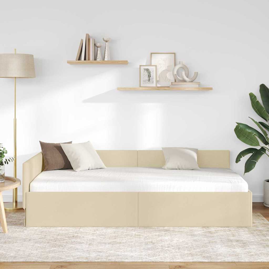 Kutni okvir kreveta s uzglavljem Krema 80 cm x 200 cm tkanina