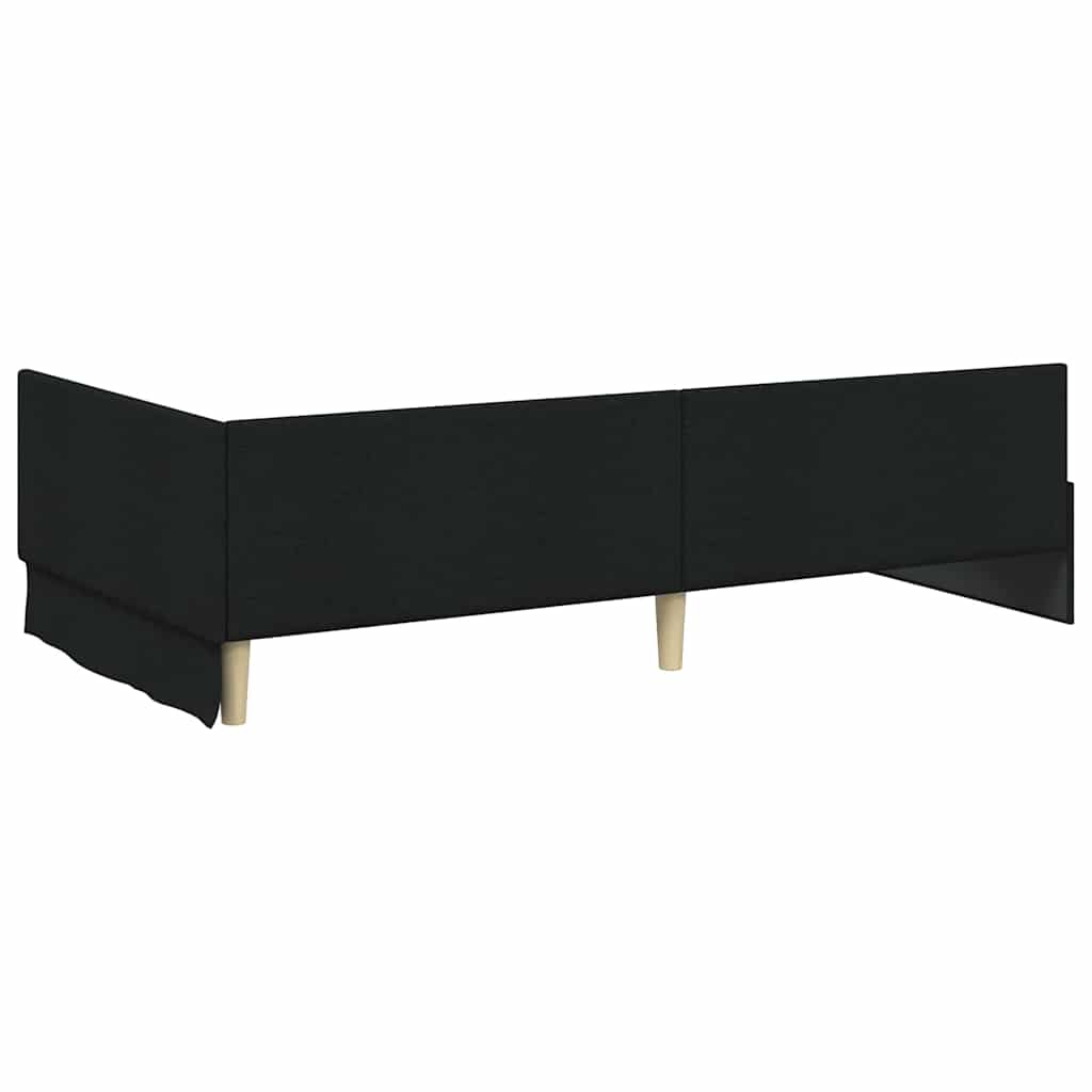Kutni okvir kreveta s uzglavljem Crna 90 cm x 190 cm tkanina