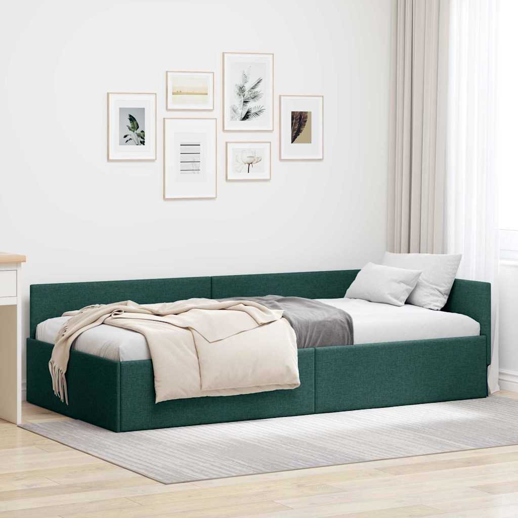 Kutni okvir kreveta Tamnozelena 90 cm x 190 cm tkanina