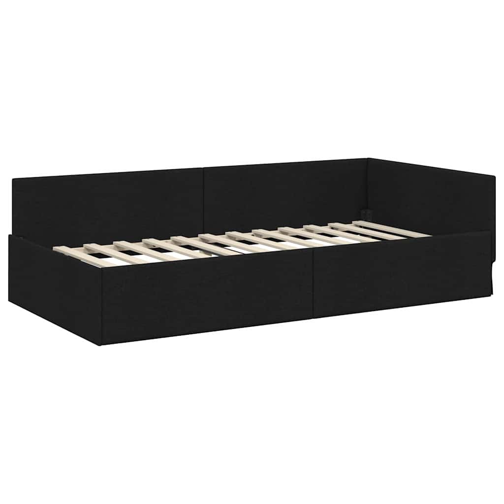 Kutni okvir kreveta s uzglavljem Crna 90 cm x 200 cm tkanina