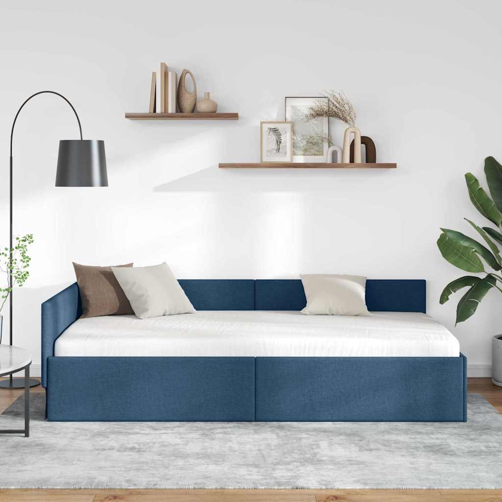 Kutni okvir kreveta s uzglavljem Plava 90 cm x 200 cm tkanina